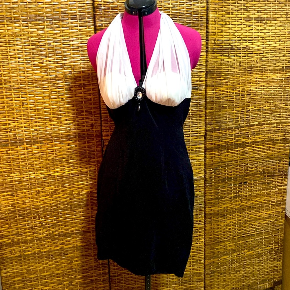 VNTG Savoy’s 1980s black white Madonna, Marilyn Monroe sexy dress L